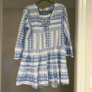 Tuckernuk Women’s Midi Dress, Size M.  Blue and White.  Cotton, Long Sleeve